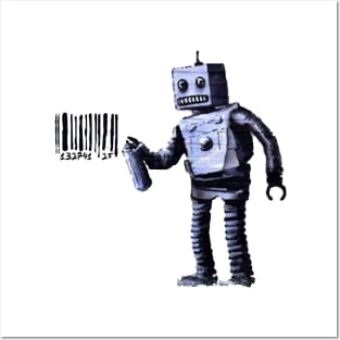 BANKSY Robot Spray Painting Barcode Posters and Art